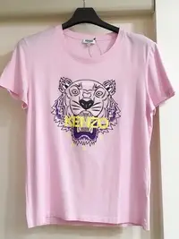 在飛比找Yahoo!奇摩拍賣優惠-☆名品寶庫☆ Kenzo 粉色黃字 老虎頭 短T   L號 