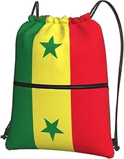 EdWal Flag Of Senegal Print Drawstring Backpack Gym Bags Sports Bags With Zipper Pocket For Travel Swimming Beach, Black, One Size