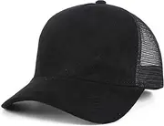 [URAWOW] Suede Mesh Back Baseball Cap for Men Women Trendy 6-Panel Baseball Hats Sports Hat Sun Hat for Outdoor