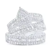 1.75 Cttw Baguette Diamond Pear Shape Trio Wedding His Hers Set Ring 14k Gold