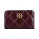 TORY BURCH Willa經典金色圓牌LOGO菱格紋皮革對折中夾(深果醬紅)