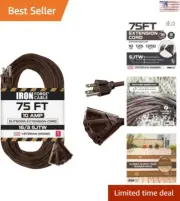 Weatherproof Heavy-Duty Extension Cord - 75 Ft - 3 Outlets - All-Purpose