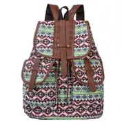 GGP Green Bohemian Style Canvas Backpack Vintage Tribal Pattern Travel Bag With Leather Straps