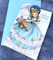 VINTAGE AMERICAN GREETINGS CARD - A BIRTHDAY GREETING - 3 BEAUTIFUL DOLLS