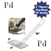 5X5 Square Fine Mesh Skimmer Strainer / 14 Inch Long Handle Nickel-Plated Steel