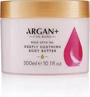 Argan+ Deeply Soothing Body Butter, Rose Otto Oil Vegan Moisturising Body Cream, 300ml