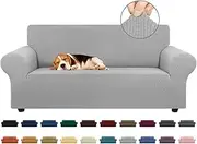 KEKUOU Stretch Loveseat Sofa Cover Slipcover,Couch Covers for 2 Cushion Couch Sofa (55"-79") Furniture Protector Sofa with Elastic Bottom for Kids,Dog. Jacquard Small Checked (Medium,Silver)