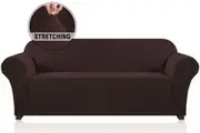 Stretch Sofa Slipcovers with Elastic Bottom and Anti-Slip Foams, 1 Piece Couch Shield Lounge Cover, 1/2/3/4 Seater Sofa Covers, Solid Brown