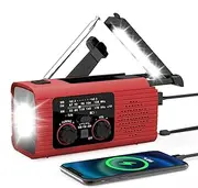 Solar Hand Crank Radio - Weather Radio, AM/FM/NOAA Portable, 3 Way Charging Power Bank | Hand Cranked Survival with LED Flashlight, SOS Alarm Lightweight Design Hiking Travel