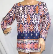 Ruby Rd. Women Size S Mauve Gray Amber Aztec Tee T Shirt Top Blouse