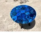 18" Classic Blue Agate Stone Round Coffee Table Top Handmade Farmhouse Furniture