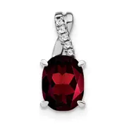 14k White Gold Oval Garnet and Real Diamond Pendant
