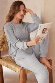 Cupshe Cozy Cloud Gray Pajama Set - Grey,M