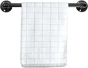 16 Inch Industrial Iron Pipe Towel Rack Holder - Heavy Duty Rustic Hand Towel Bar, Vintage Style Grab Bar/Door Handle for Bathroom, Kitchen with Screws, Black