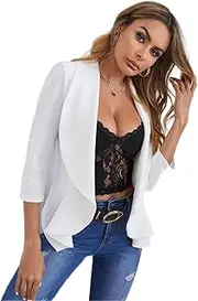 [JERYS] Women's Jackets Fashion Solid Open Front Blazer Jackets & Coats(White,Small)