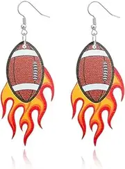 coadipress Flames Baseball Soccer Volleyball Basketball Rugby Earrings for Women Girls Wood Fire Flame Sport Balls Earrings Handmade Sports Game Ball Wooden Drop Earrings European Fans Players Jewelry