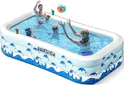 Inflatable Pool with Seats, Size:130"x 72" x 22" Ultra Thick Kiddie Pool for Kids and Adults, Blow Up Above Ground Swimming Pool for Family, Backyard, Garden, Lawn