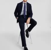 Kenneth Cole Men's Blue Plaid Slim-Fit Stretch 2-Piece Suit Set Size 38L