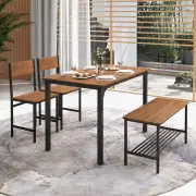 CostwayIndustrial Gathering Table Set with 2 Chairs &amp; 1 Bench for Dining Room Brown