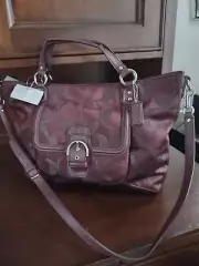 COACH Campbell Signature Metallic Izzy Large Satchel Bag Wine Bordeaux F26241