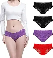GAREDOB Womens Sexy Lace Bikini Panties Comfortable Soft Low Waist Hipster Briefs Undies 4 Pack