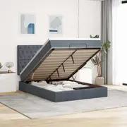 Ottoman Bed with Mattresses & LEDs Dark Grey/Black Velvet vidaXL