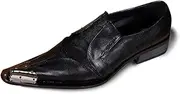 [Generic] Oxford for Men Formal Shoes Slip On StyleGenuine Leather Fur Metal Pointed Toe Low Top Solid Color Flats Block Heel