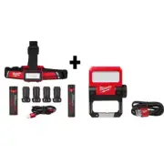LED Hard Hat Headlamp & Pivoting Flood Light 2-Pack, 600/550 Lumens, USB Recharg