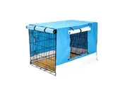 Wire Dog Cage Crate 42in with Tray + Cushion Mat + BLUE Cover Combo