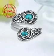 Turquoise turtle wave sterling silver spoon ring