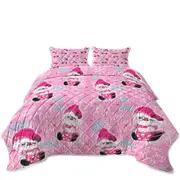 Christmas Winter Pink Snowman Pattern Coverlet
