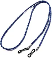 [Generic] Premium Leather Cord for Glasses - Stylish Sunglasses & Reading Glasses Holder Strap Chain - Durable Eyeglass Accessory with Adjustable Grips (Blue)