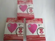 Set of 3 Pink 9 in. Heart Shaped Balloon Easy to inflate helium free