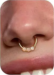 [BodyBonita] 16G White Opal Septum Rings - 316L Surgical Steel Nose Rings Hoops Clicker Septum Jewelry Nose Piercings Helix Tragus Rook Daith Earrings for Women Men Silver/Gold 8mm