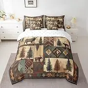 Feelyou Deer 7 Pieces Set Full Size Wild Animal Comforter Set with Sheets for Kids Boys Girls Decor Checkerboard Bed in a Bag Drak Brown Soft