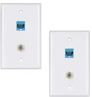 Ethernet Coax Wall Plate 2Pack1 Cat6 Ethernet Port and 1 Gold-Plated Cable TV C