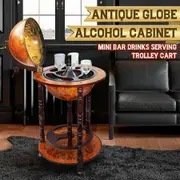 Antique Globe Bar Cart Cabinet Alcohol Wine Drinks Coffee Serving Trolley Round Bottle Storage Mid-century 44x44x88cm
