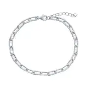 Classic Unisex Bracelet Silver Polished and Rope Design Paperclip Design S-5128