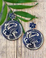 Earrings Axolotl Amphibian Statement Handmade Dried Gourd Oaxaca Mexico Folk Art