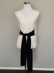 Sass & Bide Pop Bliss 100% Silk Top in Ivory with Black Belt, BNWT Size 8
