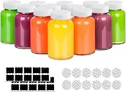 HINGWAH 12 Pack 4 OZ Glass Shot Bottles with Caps, 120 ML Empty Wellness Juice Shot Bottles, Reusable Clear Glass Jars with Lids for Juice, Shots and Homemade Beverages