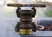 Fire Fighter Cigar Ashtray made from solid brass coupling, w/light, clear epoxy.
