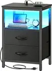 Mesa de Noche con Cargador y Luces LED 2 Cajones Mesa Auxiliar para Dormitorio