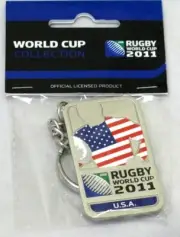 33667 RUGBY WORLD CUP 2011 USA AMERICA SILVER JERSEY FLAG KEYRING KEY RING