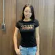 美國百分百【全新真品】Guess T恤 T-shirt 短袖 燙金 經典款 女 logo 黑色 BD89