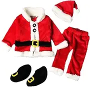 [Generic] Toddler Baby Boy Girl Santa Claus Clothes Winter Coat+Pants+Hat+Shoes 4Pcs Christmas Clothes Set Xmas Outfits