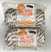 Vtg 2 Holly Twist Twisted Macrame Cord Red White Green 50 Yds Each 6mm