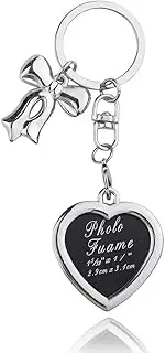 [yaozeio] Photo Frame Keychain for Girls Women Bow Key Chain Accessaries for Purse Handbag Charm Silver Heart Pendant Keychain for Wallet Backpack Picture Frame Keychain Gifts for Girls Women