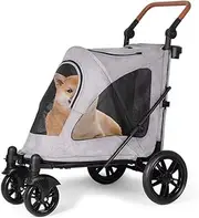 Folding pet pram with Large seat Cabin,pet Strollers for Medium Dogs 30kg,4 Wheels Doggy Pushchair Buggy,pet Travel Carriage with Foldable Cabin Canopy,mesh Windows