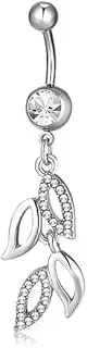 [Hemasa] Leaf Shape Stainless Steel Cubic Zirconia Navel Ring/Belly Ring For Women/Girls, Small, Stainless Steel, Apatite